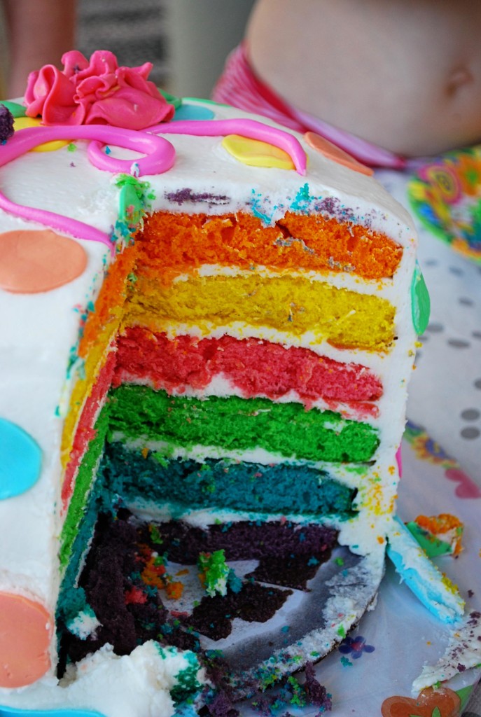 rainbow polka dot cake