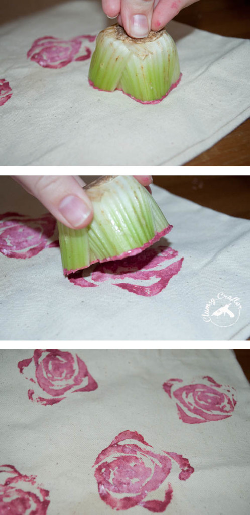 Making rose prints using celery prints