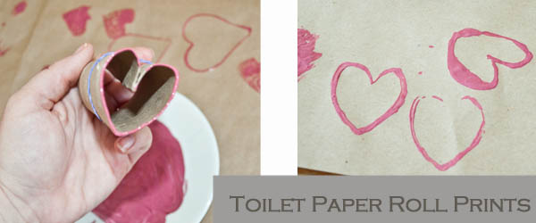Heart shapes using toilet paper rolls