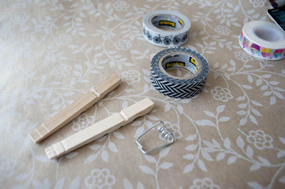 how to make clothes pins covered in washi tape. Cute for chip clips