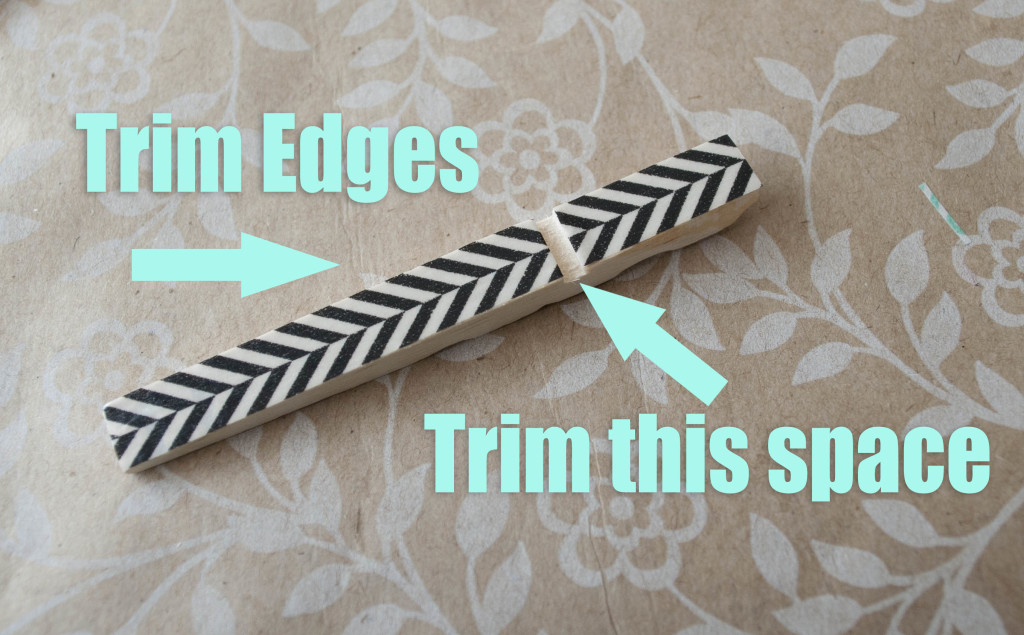 trimming the edges for washi tape covered clothes pins