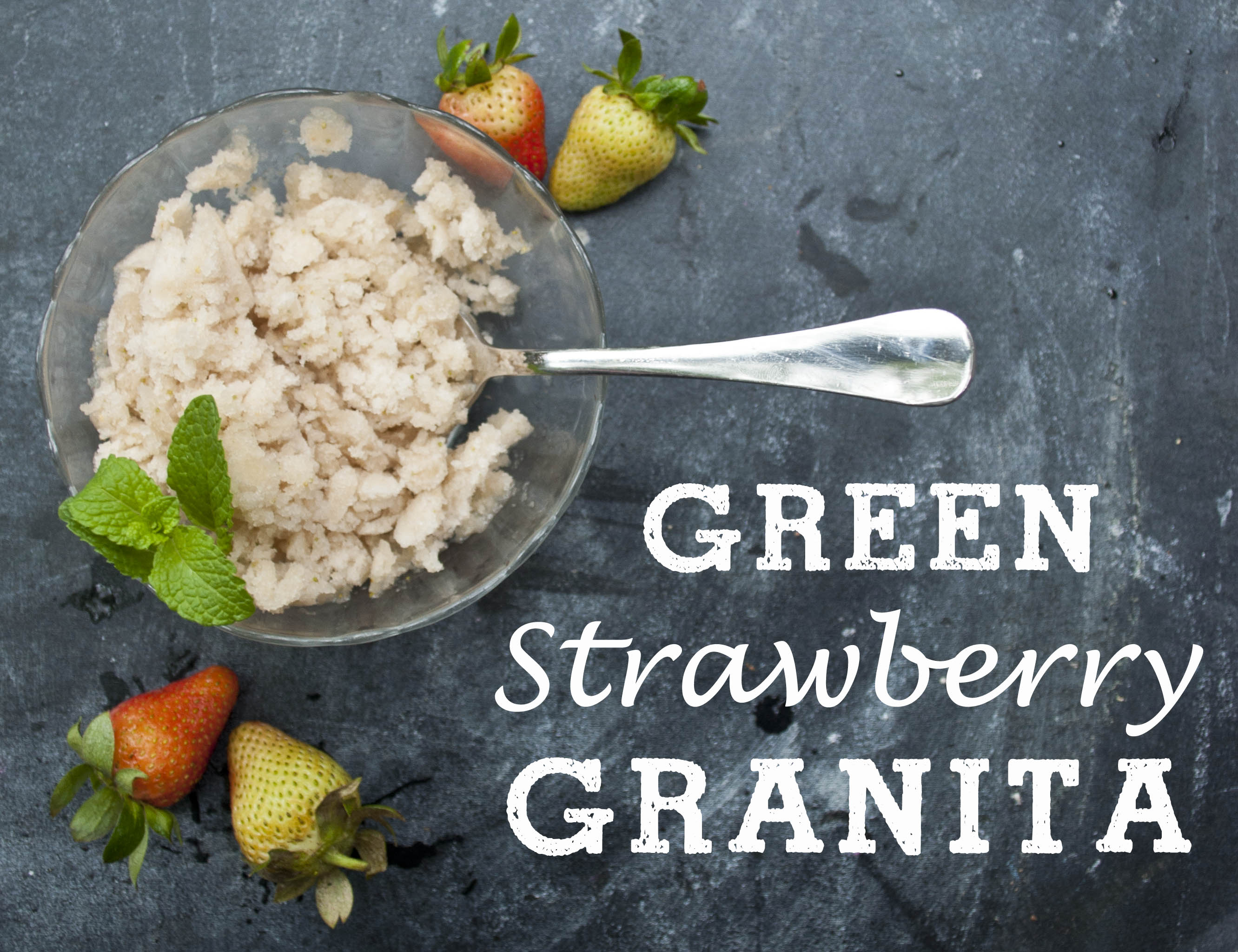 Green Strawberry Granita - the perfect use for green unripe strawberries. Great refreshing flavor with a hint of tart, the perfect summer treat.