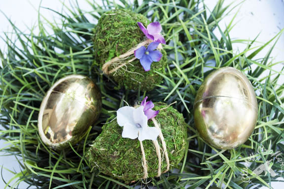 floral easter eggs that you can make with moss and fake flowers