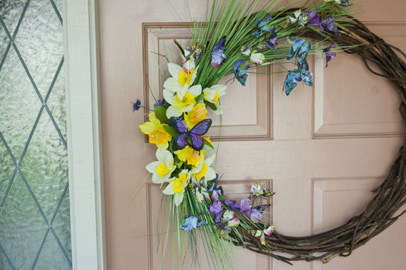 Spring Butterfly Wreath using Dollar Store supplies