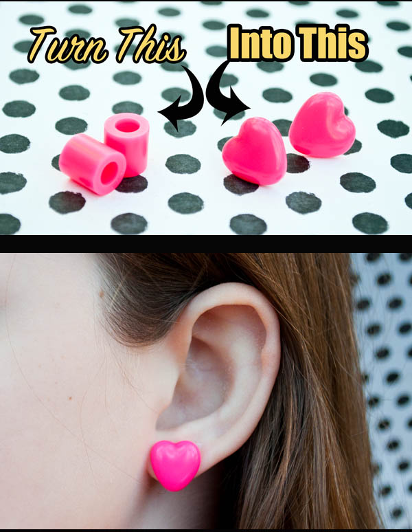 How to melt big perler beads into heart earrings