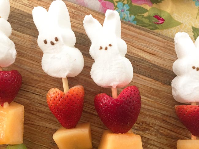 easter treat - heart shaped strawberries with peeps