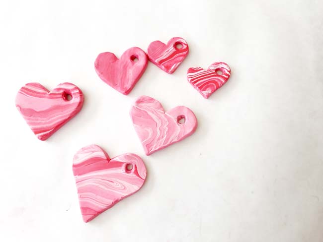 Polymer clay heart pendants for valentines day