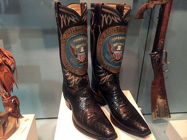 Lyndon B Johnson Presidential Library boots with seal