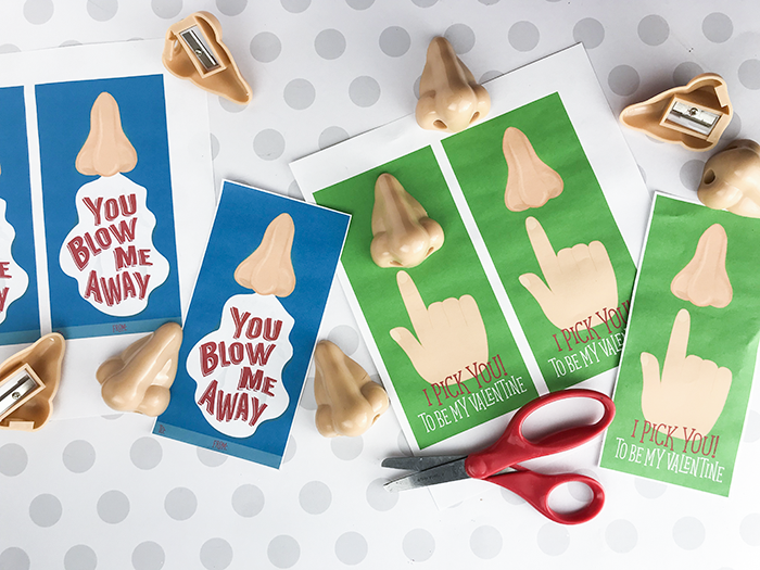Nose Pencil Sharpener Valentine - I Pick You or You Blow Me Away - Free Printable