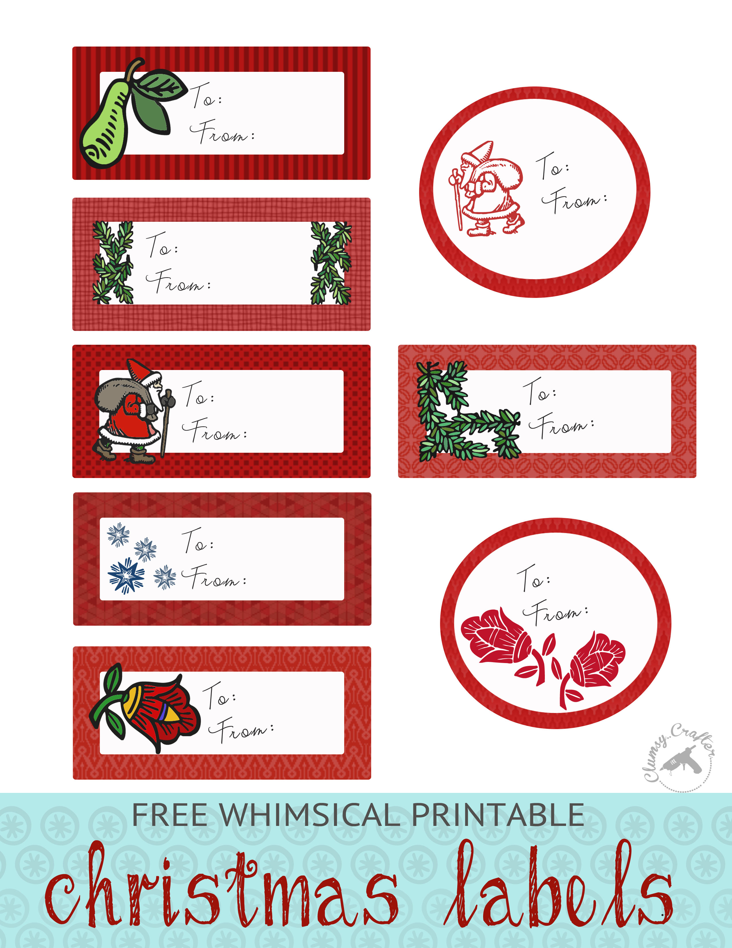 Free Whimsical Christmas Labels Clumsy Crafter