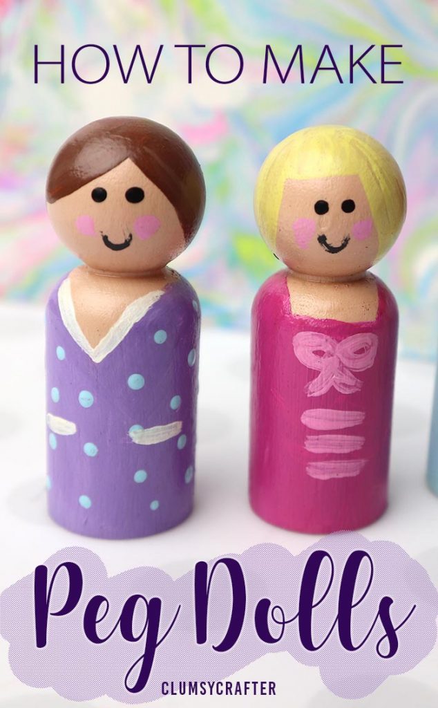 1Set Blank Natural Wooden Peg Doll for Paint Stain Kids DIY Crafts Toy 6 Pattern 